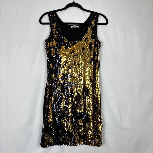 Calvin Klein Dresses & Skirts - Calvin Klein Women's Size Small Petite Sequin Mini Dress Black Gold Sleeveless